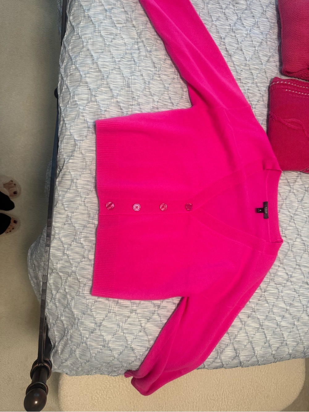 Aqua Bright Pink V-Neck Button Cardigan with other pink tops/sweaters